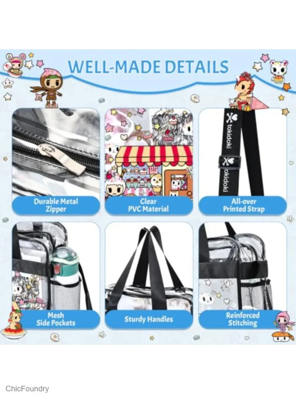 Clear Stadium Approved Tote Bag with Adjustable Strap, Anime Collectible Display